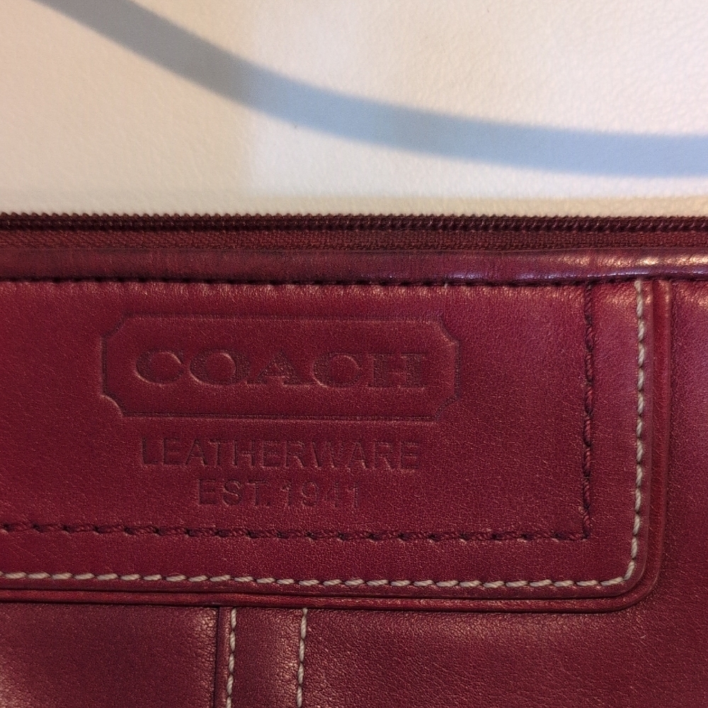 Coach Maroon All Leather Wristlet - Picture 2 of 6